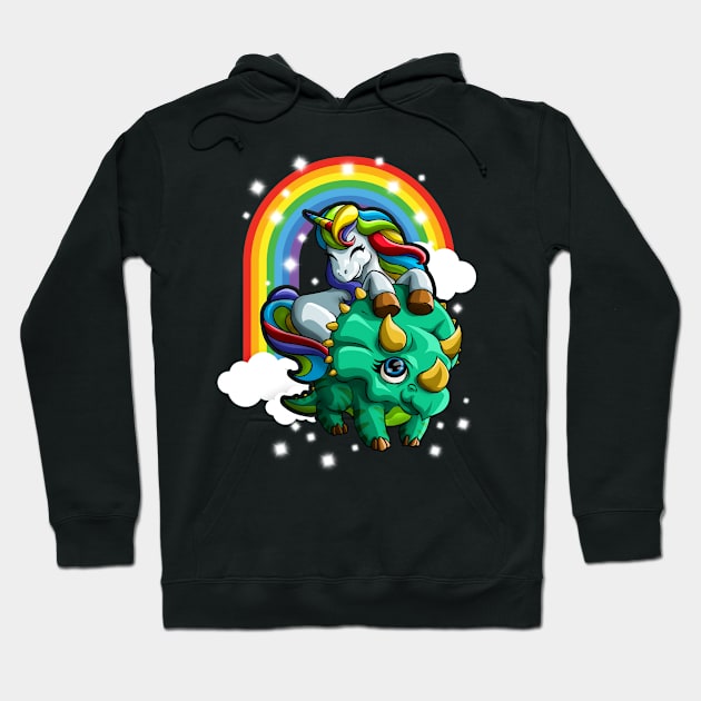 Unicorn Riding Triceratops Cute Dinosaur Rainbow Magical Hoodie by Blink_Imprints10